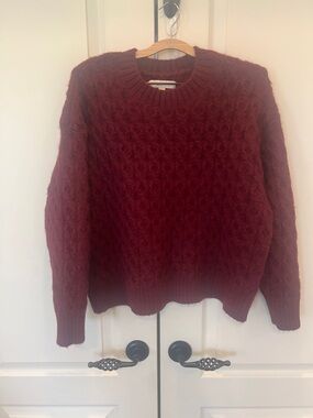 LOFT Women's Cable Knit Crewneck Sweater - Burgundy